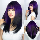 22'' Ombre Multi-Color Long Layered Straight Wig with Bangs